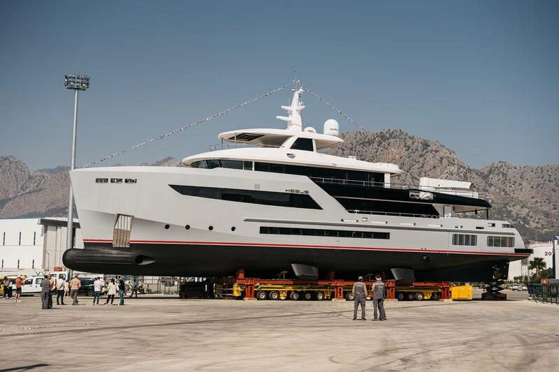 a large white ship aboard HEEUS Yacht for Sale