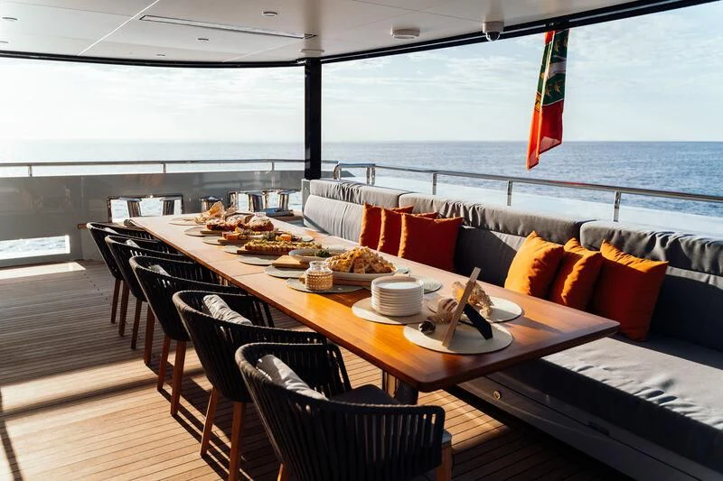 a table with food on it aboard HEEUS Yacht for Sale