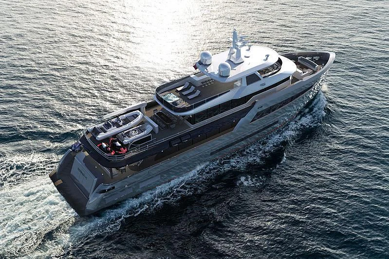 a military ship in the water aboard HEEUS Yacht for Sale