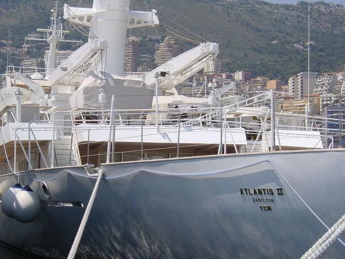 a large ship docked aboard ATLANTIS II Yacht for Sale