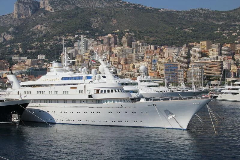 a large white ship in the water aboard ATLANTIS II Yacht for Sale