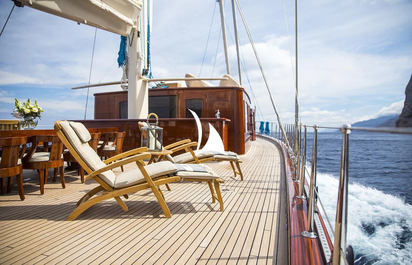 a boat on a deck aboard SATORI Yacht for Charter