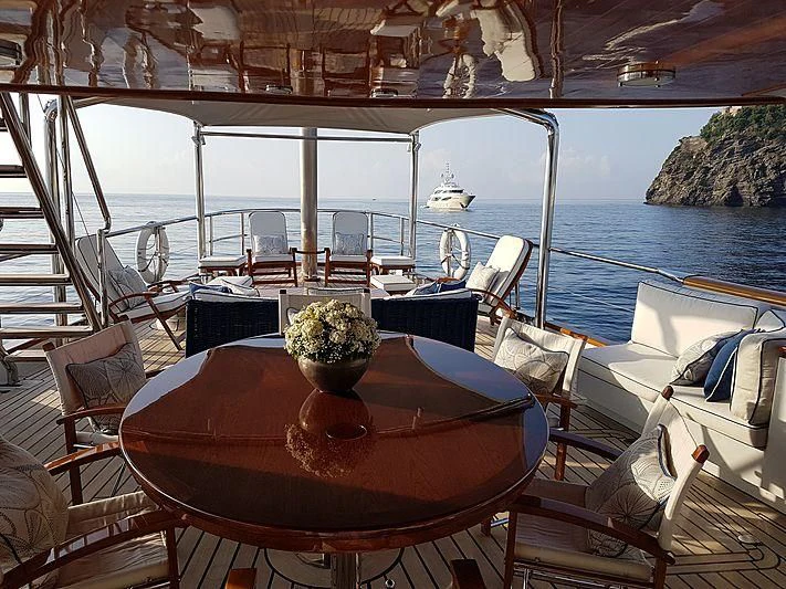 a table on a boat aboard MIKADO Yacht for Sale