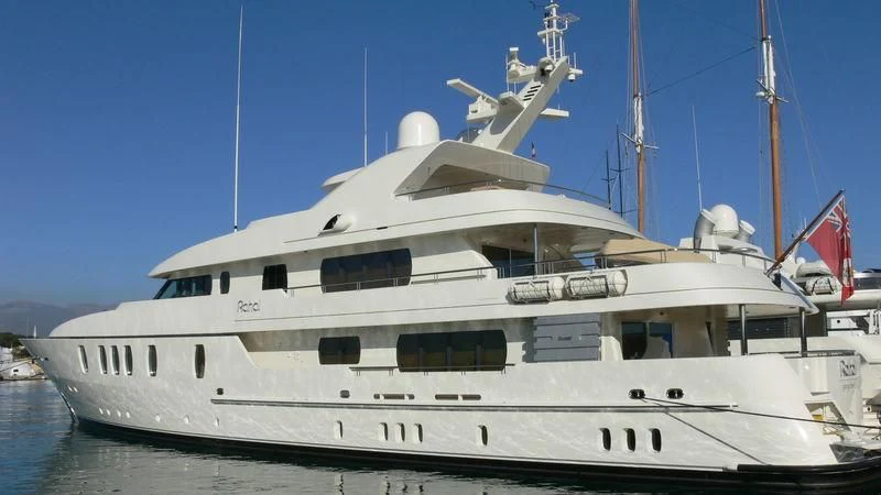a large white yacht aboard RAHAL Yacht for Sale