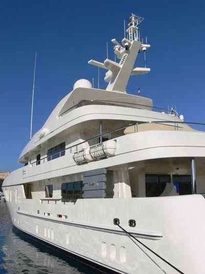 a large white ship aboard RAHAL Yacht for Sale
