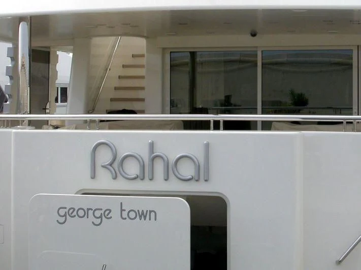 a sign on a building aboard RAHAL Yacht for Sale