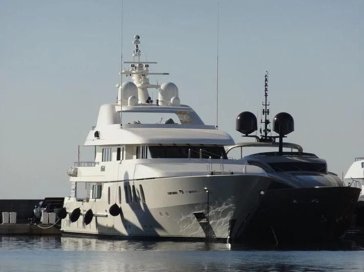 a large white boat aboard RAHAL Yacht for Sale