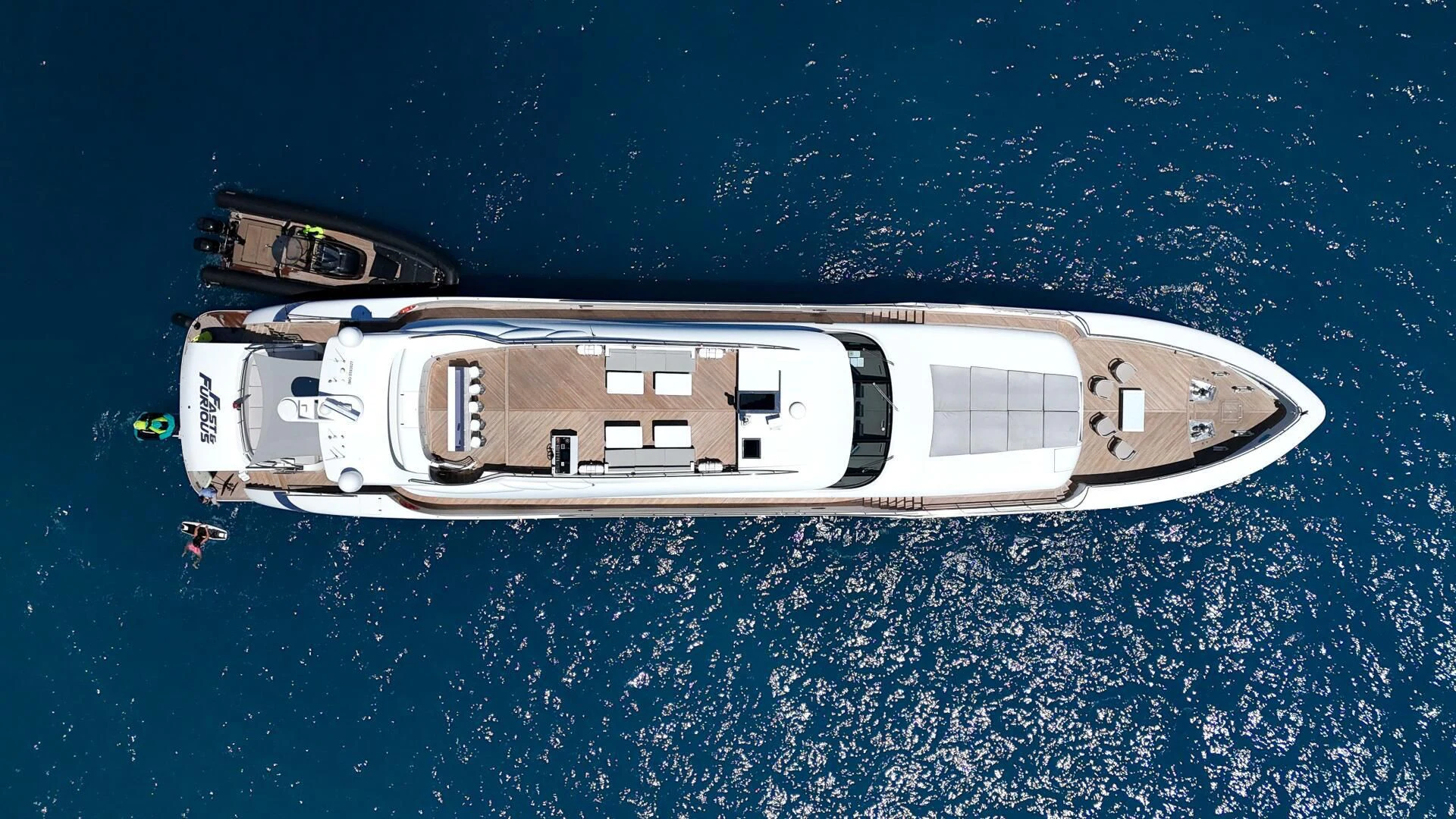 a space ship in the water aboard FAST & FURIOUS Yacht for Charter