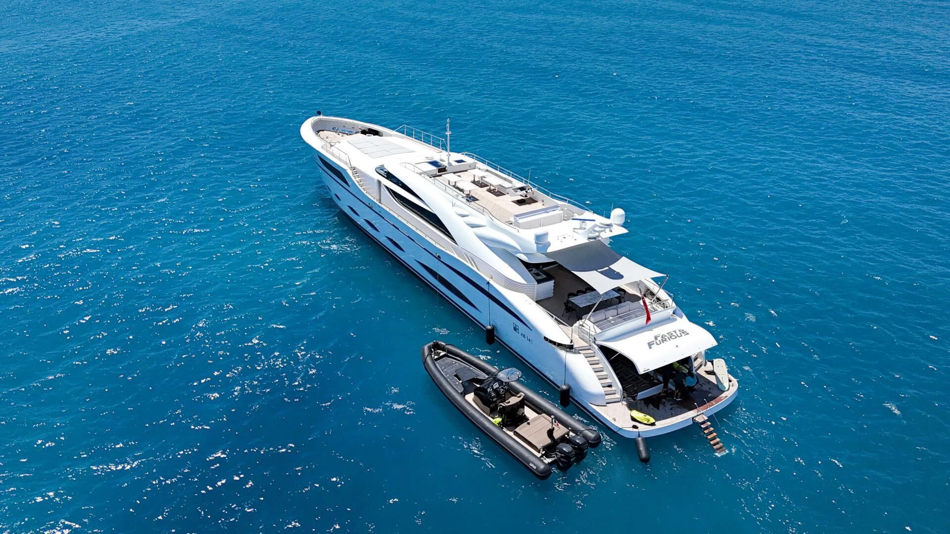 a boat in the water aboard FAST & FURIOUS Yacht for Charter