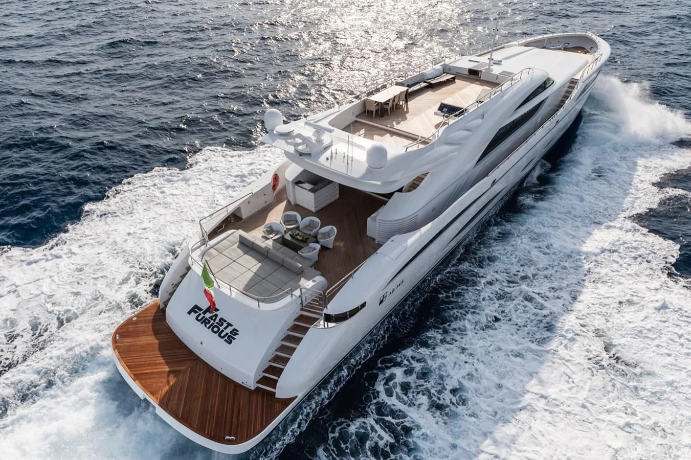 a boat on the water aboard FAST & FURIOUS Yacht for Charter
