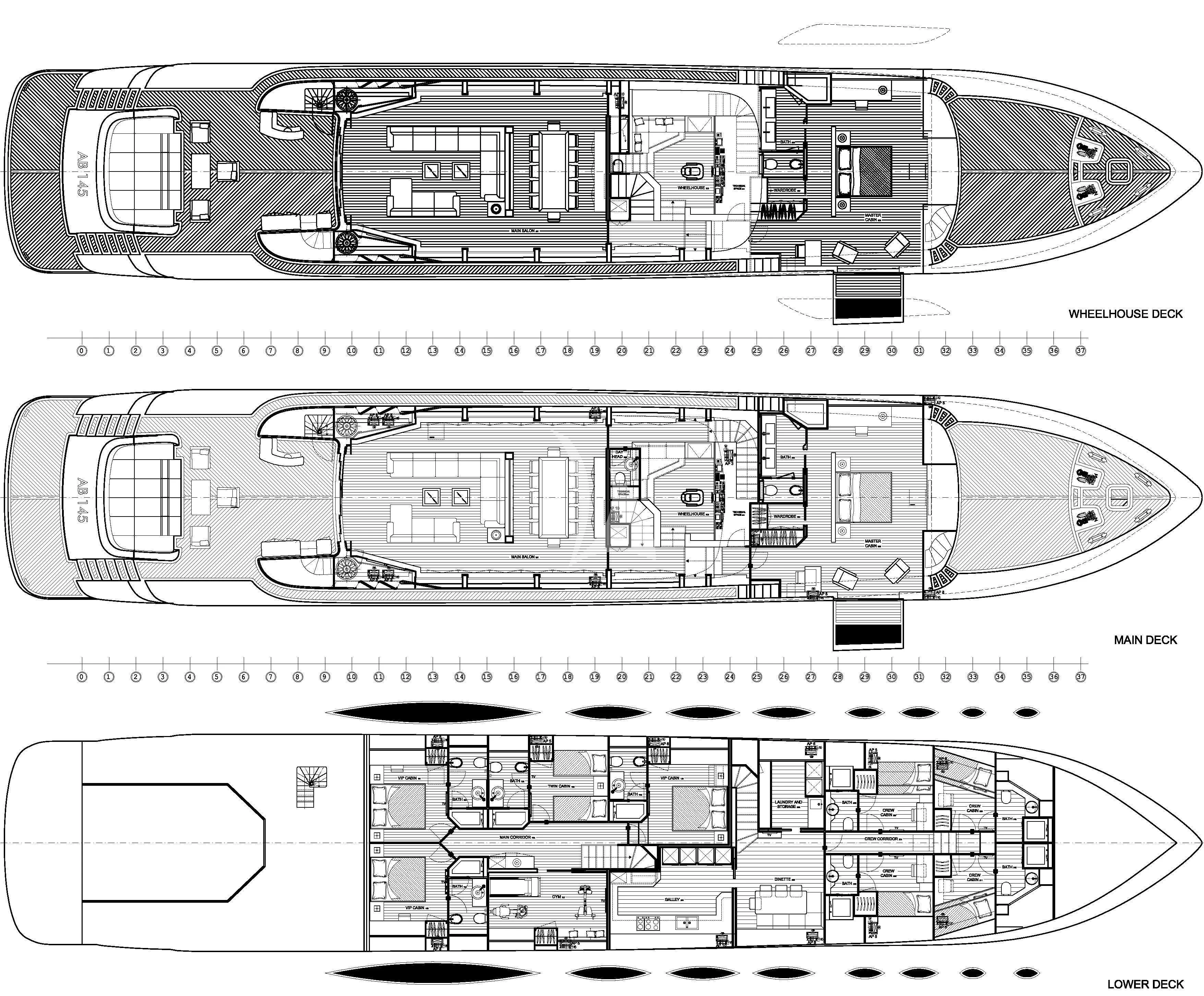 diagram, engineering drawing aboard FAST & FURIOUS Yacht for Charter