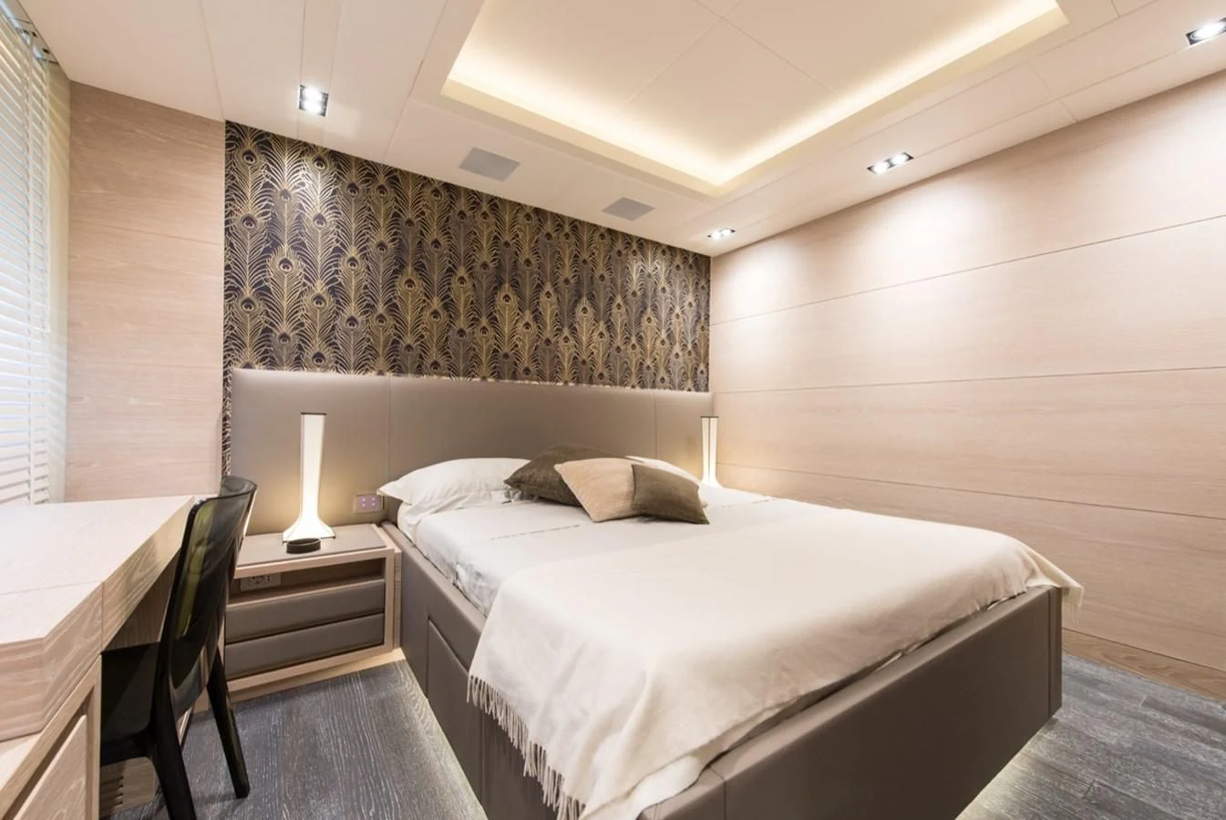 a room with two beds aboard FAST & FURIOUS Yacht for Charter