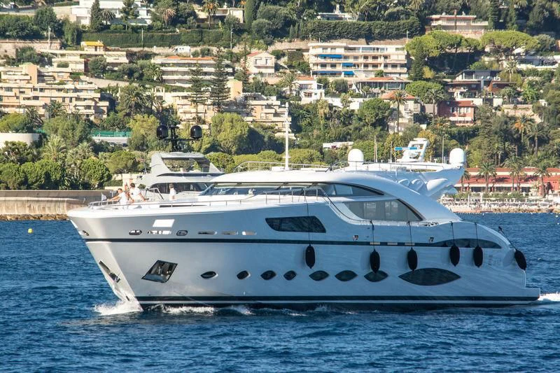 a white yacht on the water aboard FAST & FURIOUS Yacht for Charter