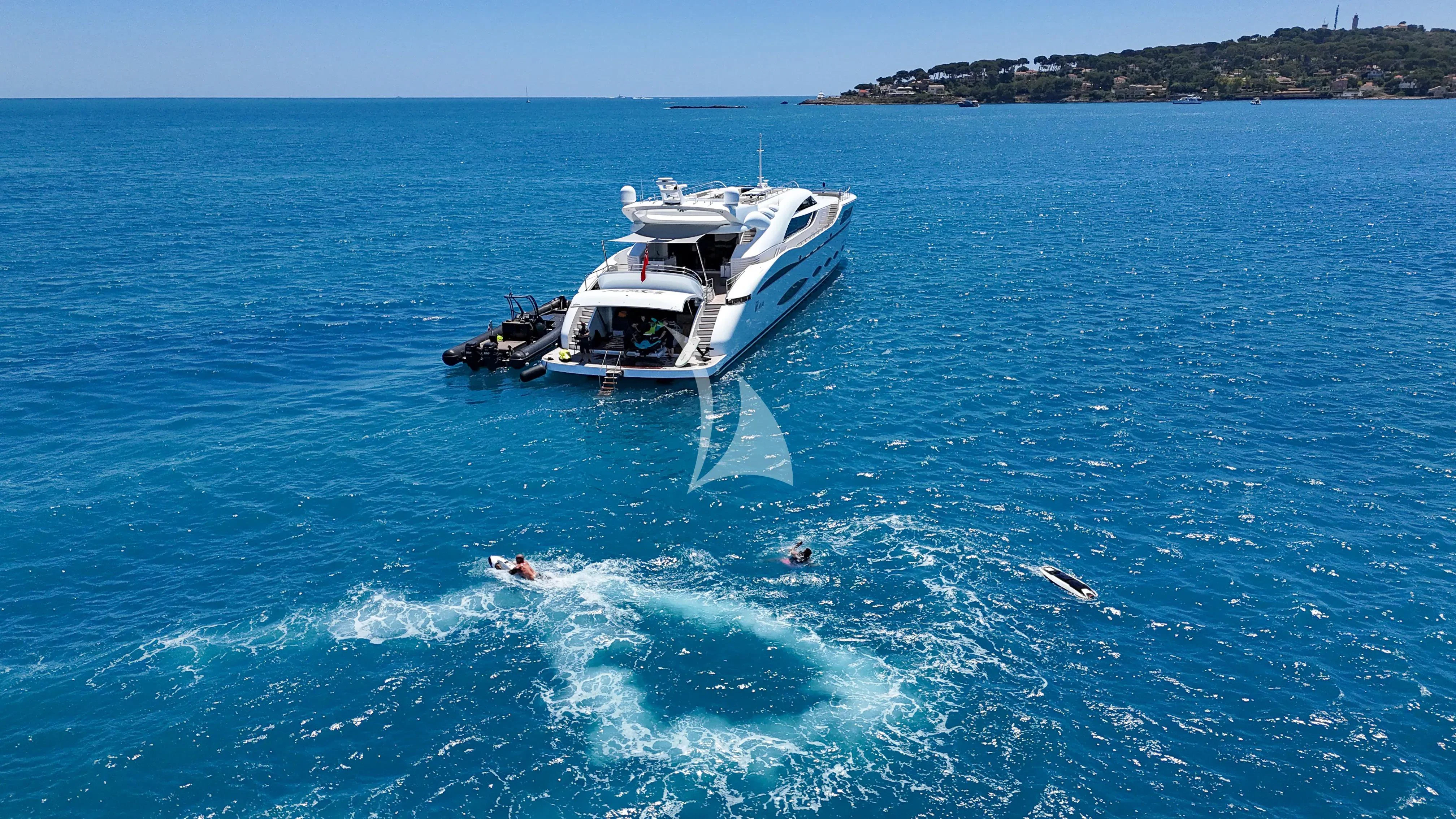 a boat in the water aboard FAST & FURIOUS Yacht for Charter