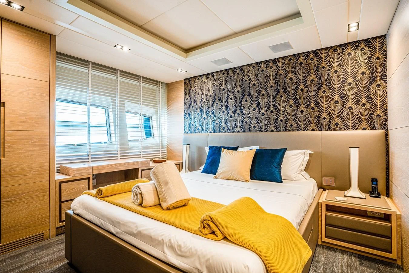 a room with two beds aboard FAST & FURIOUS Yacht for Charter