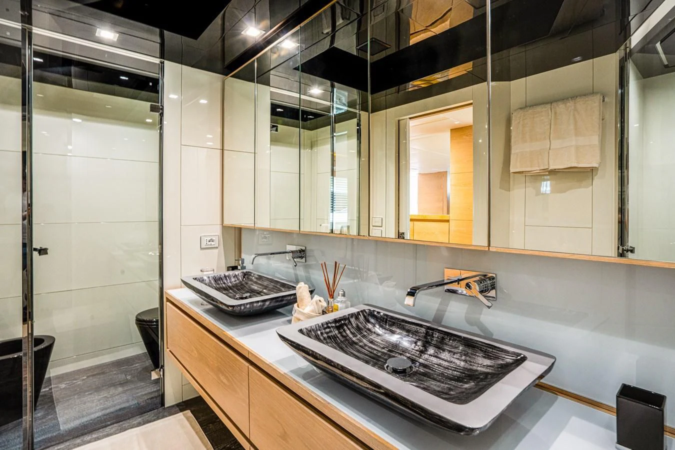 a sink in a bathroom aboard FAST & FURIOUS Yacht for Charter