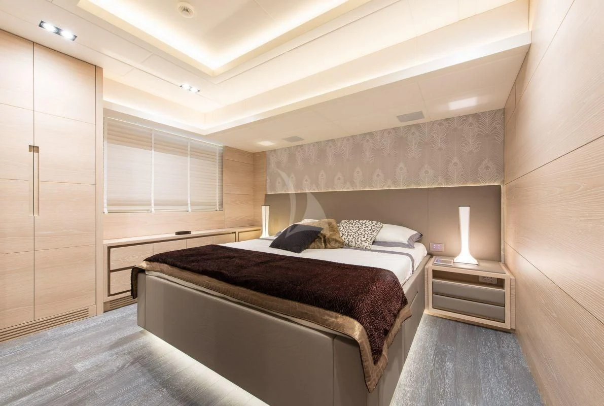 a room with two beds aboard FAST & FURIOUS Yacht for Charter