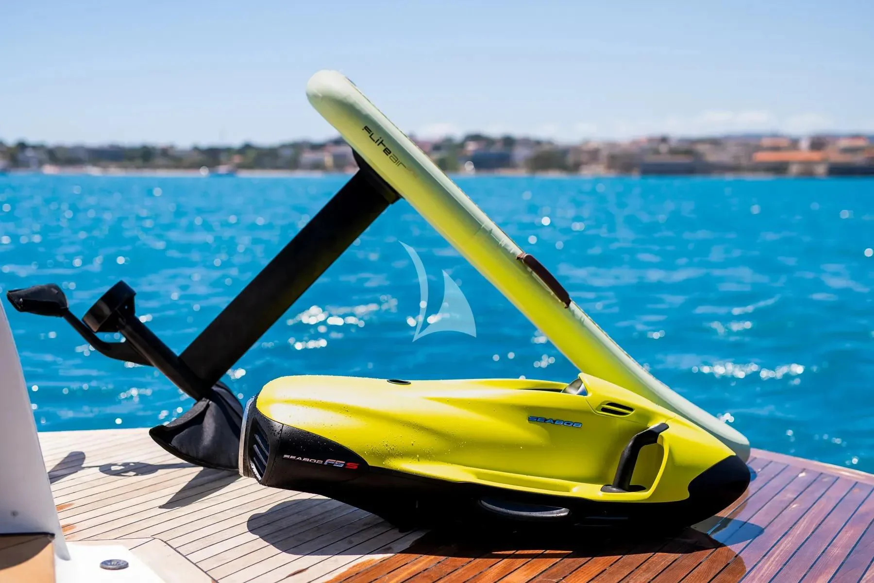 a yellow kayak on a boat aboard FAST & FURIOUS Yacht for Charter