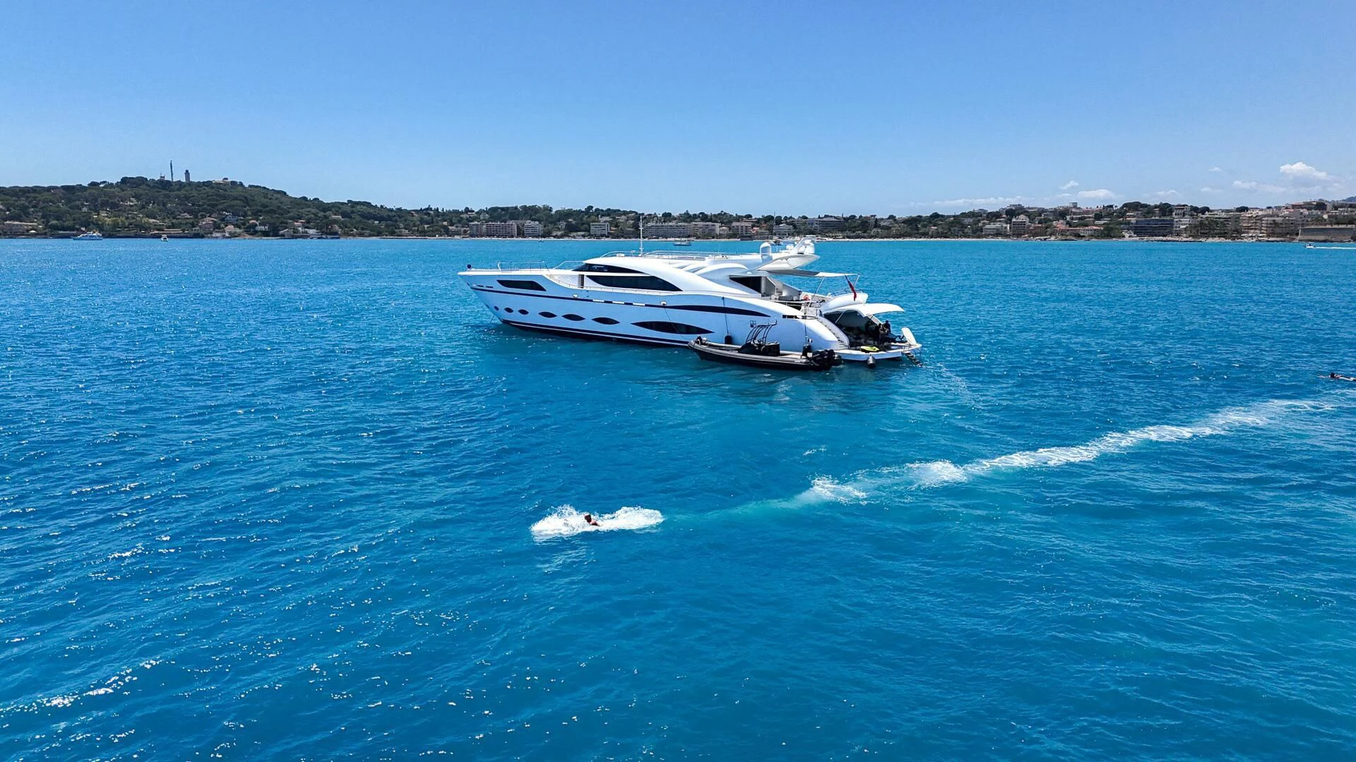 a boat on the water aboard FAST & FURIOUS Yacht for Charter