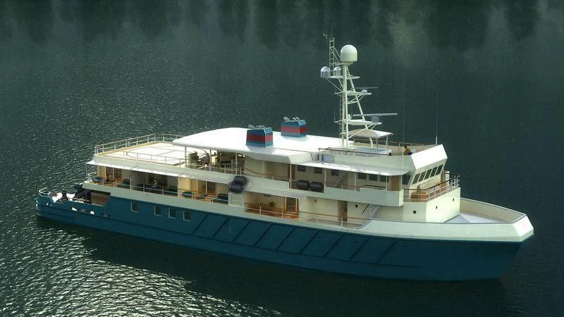 a large ship in the water aboard KUDANIL EXPLORER Yacht for Sale