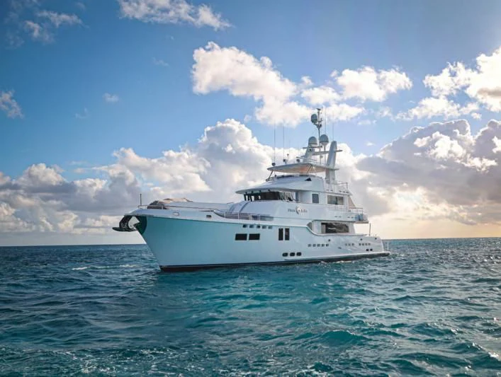 a white yacht in the water aboard SALVATORE II Yacht for Sale