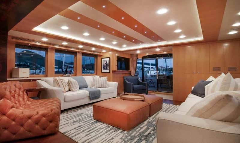 a living room with a large open floor plan aboard SALVATORE II Yacht for Sale