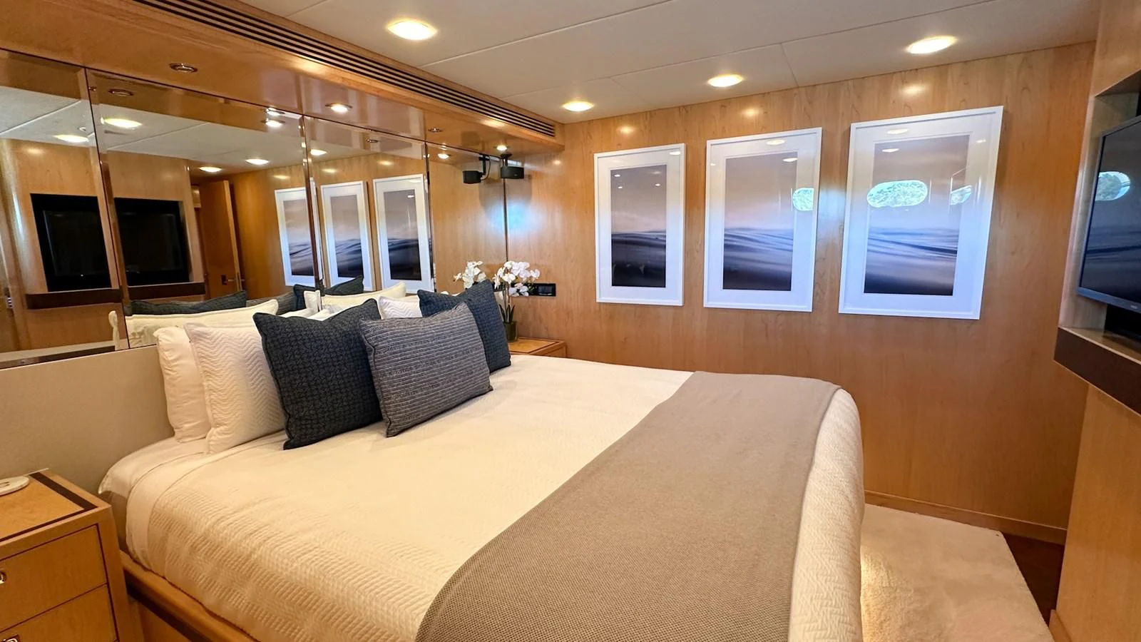 a bed in a room aboard SALVATORE II Yacht for Sale