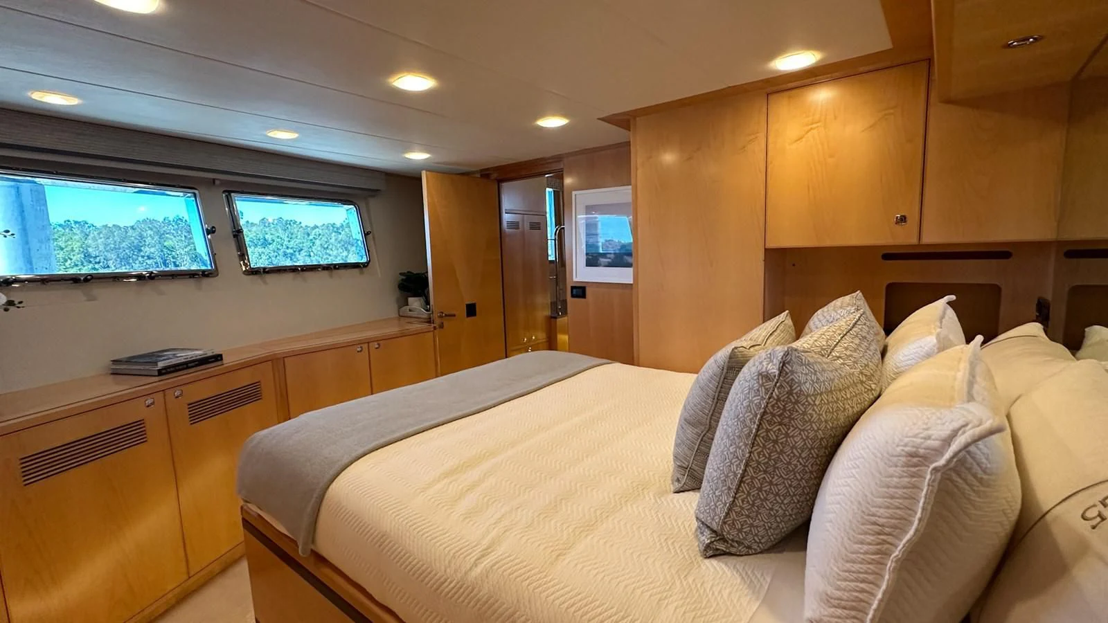 a bed in a room aboard SALVATORE II Yacht for Sale