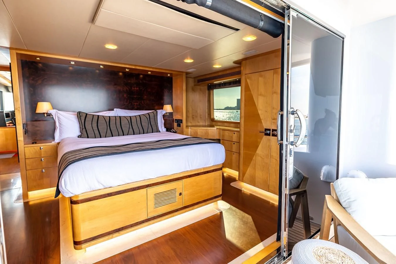 a bed in a room aboard SALVATORE II Yacht for Sale