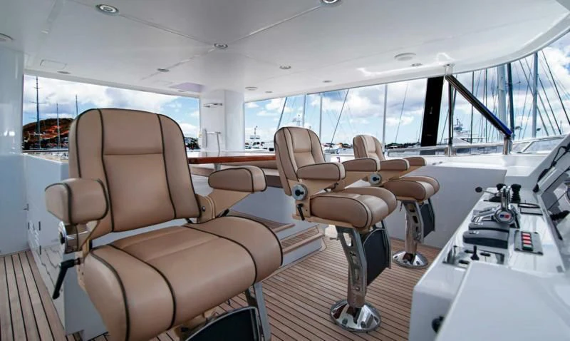 inside of a vehicle with a large window and a view of the city aboard SALVATORE II Yacht for Sale