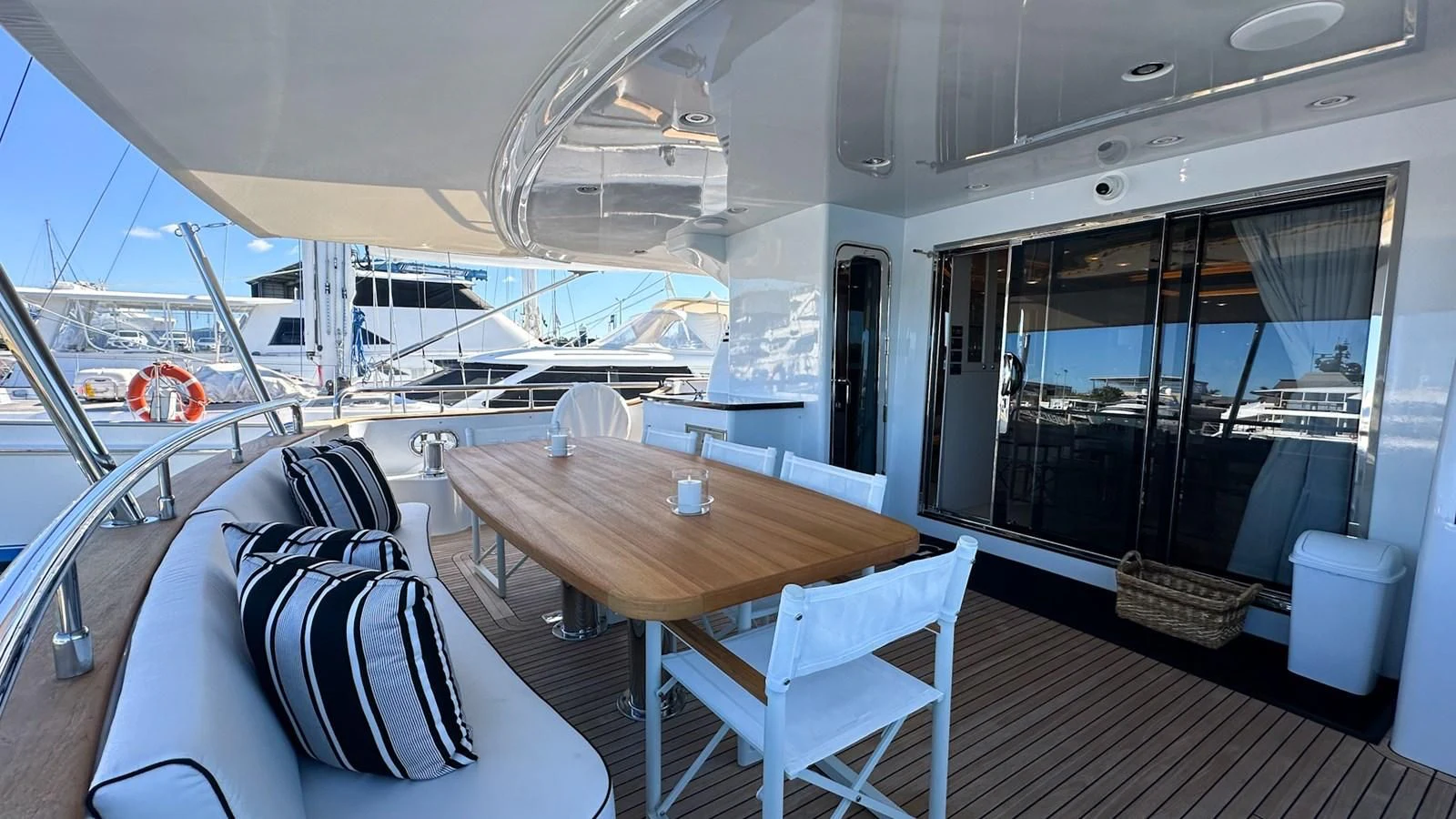 a boat with a table and chairs aboard SALVATORE II Yacht for Sale