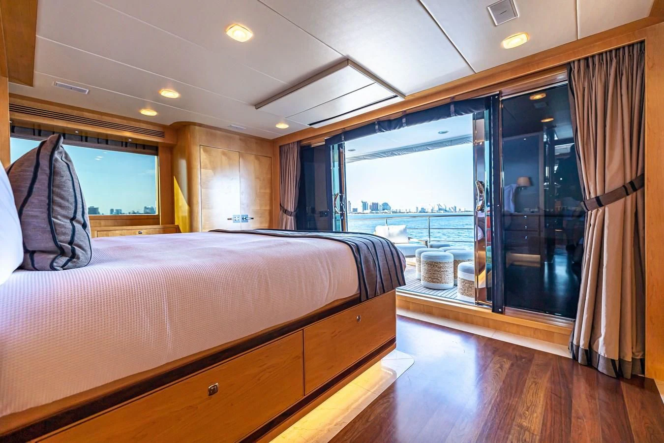 a bed in a room aboard SALVATORE II Yacht for Sale