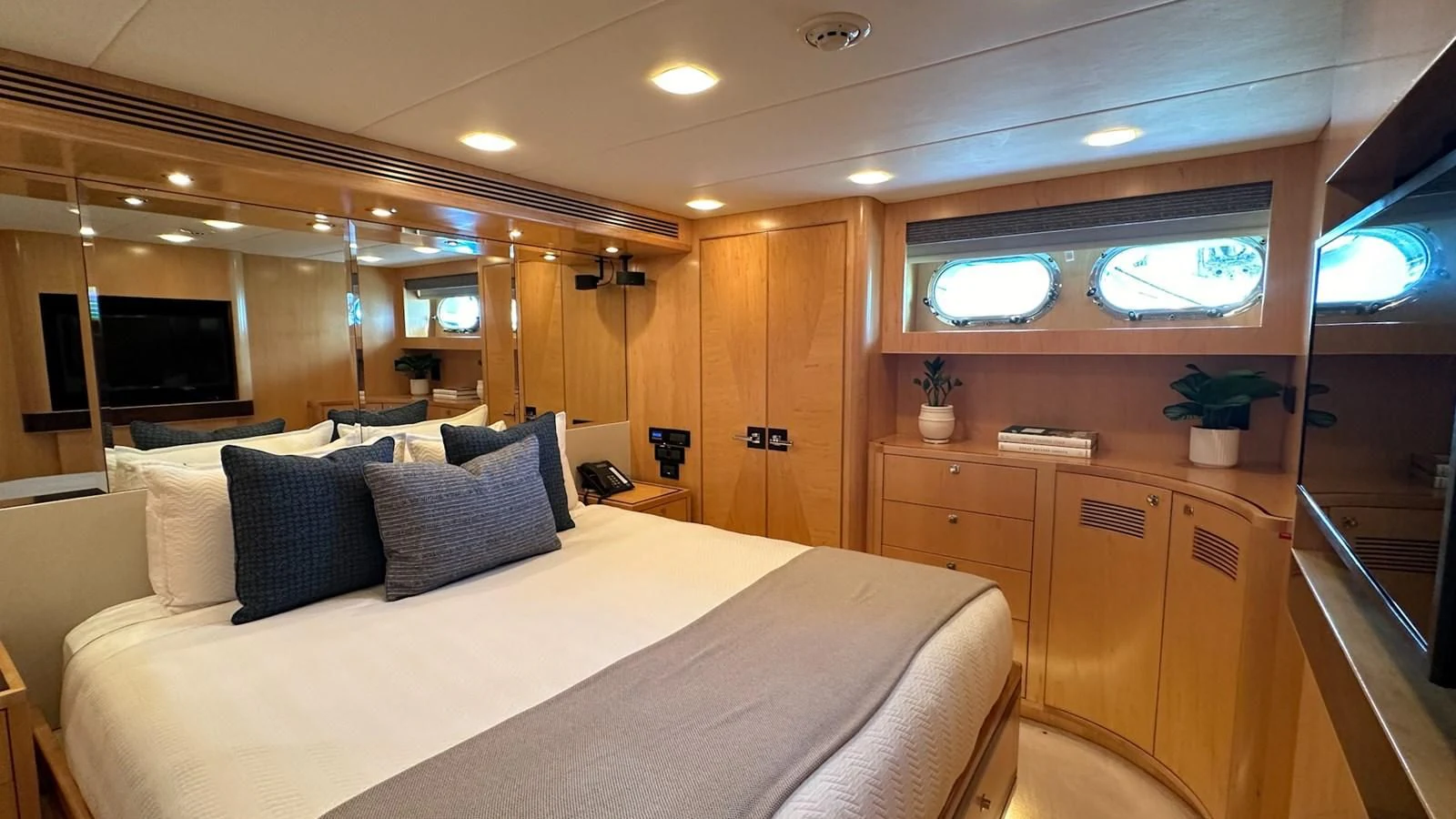 a bed in a room aboard SALVATORE II Yacht for Sale
