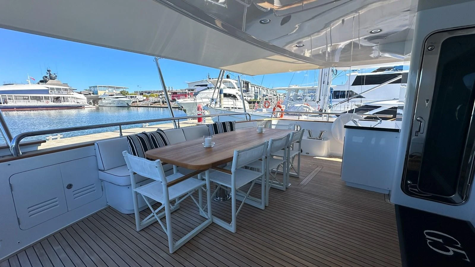 a table on a boat aboard SALVATORE II Yacht for Sale