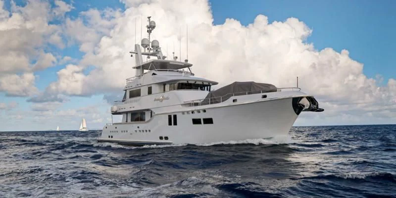 a white yacht in the water aboard SALVATORE II Yacht for Sale