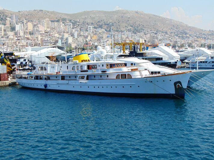 a large white boat in the water aboard HASABI II Yacht for Sale