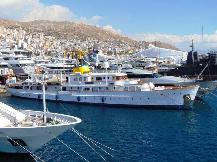 a group of boats in a harbor aboard HASABI II Yacht for Sale
