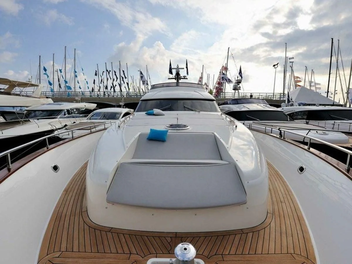 a boat in a harbor aboard AUSTIN PARKER - 72 FLY Yacht for Sale
