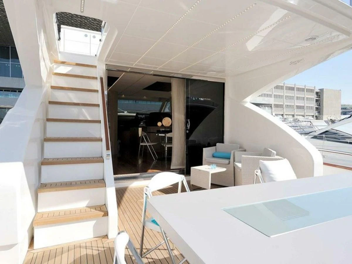 a staircase leading to a building aboard AUSTIN PARKER - 72 FLY Yacht for Sale