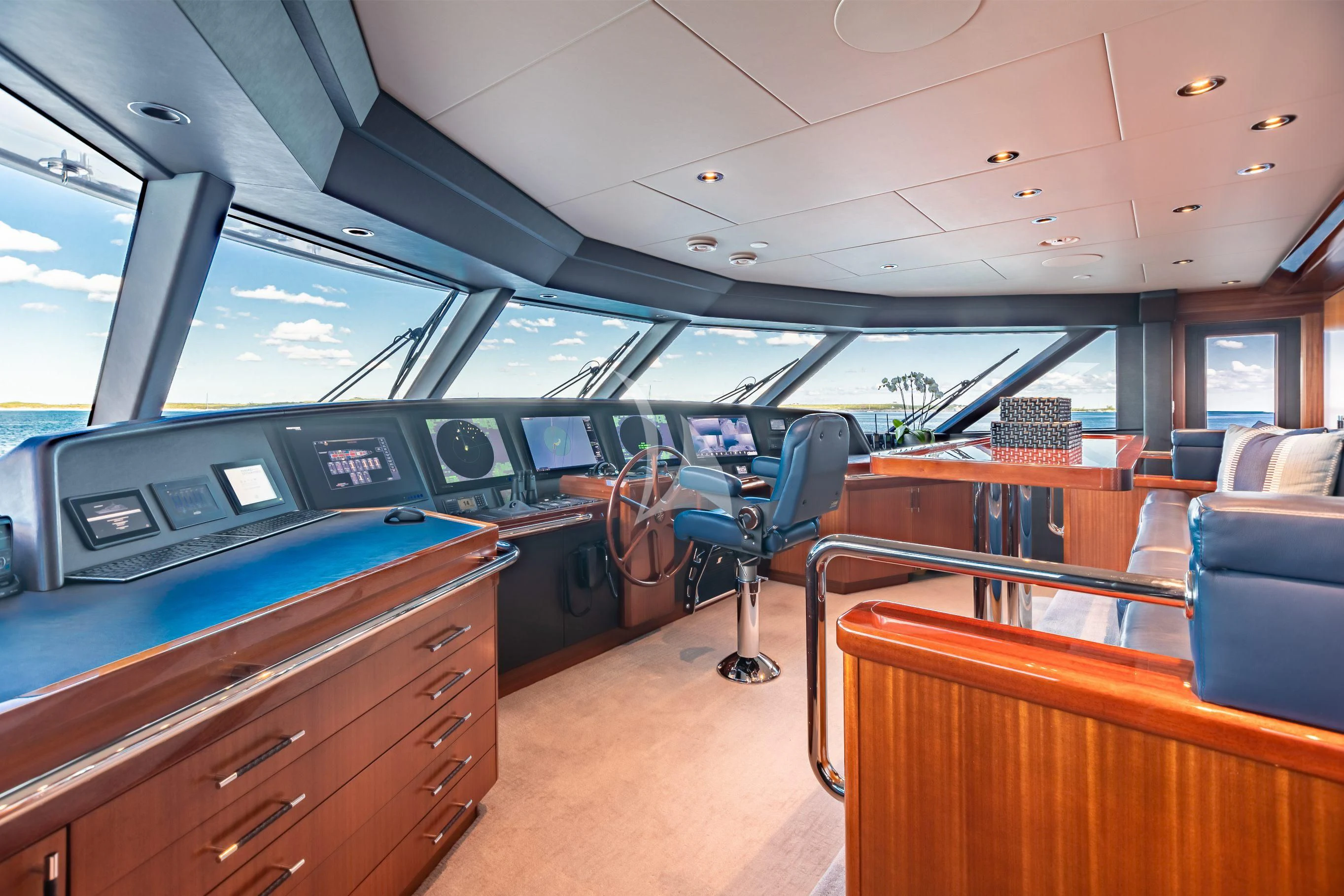 inside of a bus aboard NEENAH Yacht for Charter