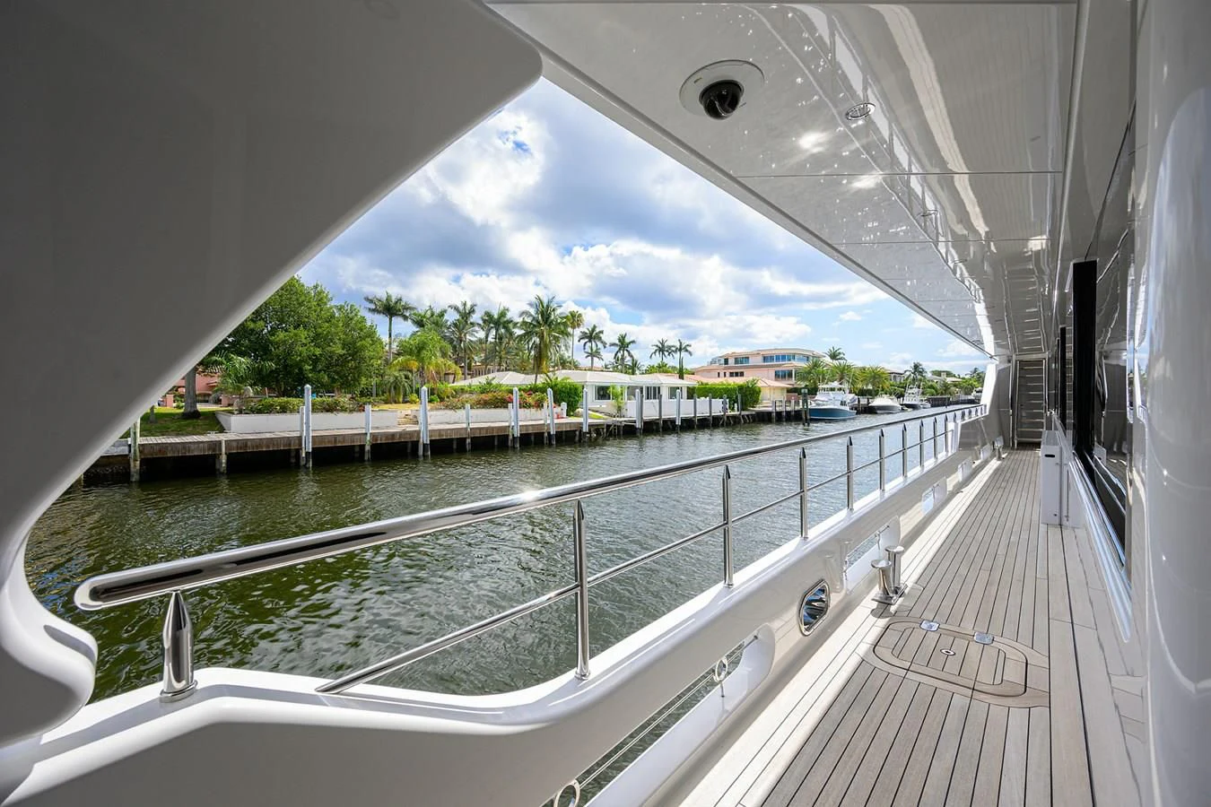 a view of a city from a balcony aboard NEENAH Yacht for Charter