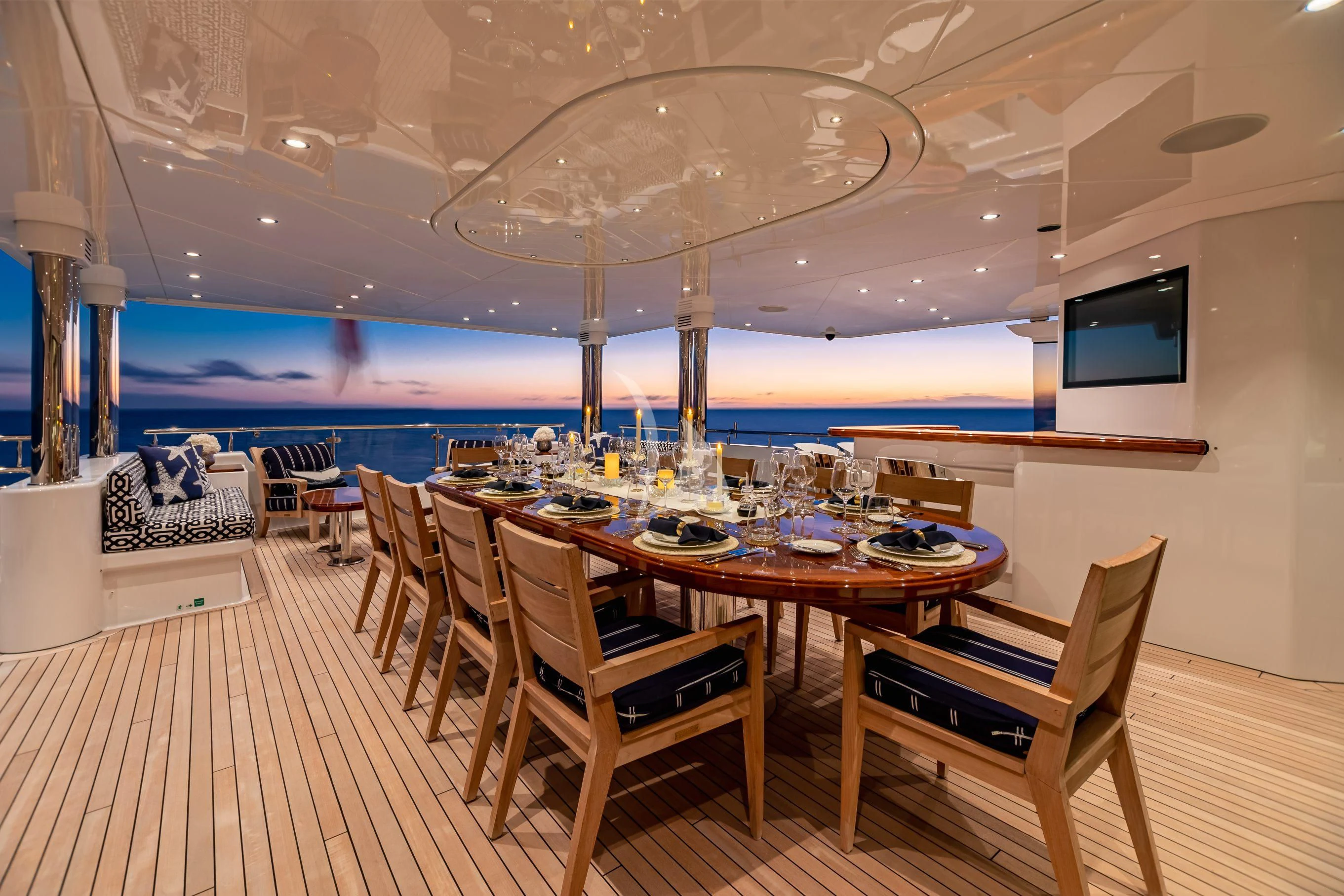 a room with a table and chairs aboard NEENAH Yacht for Charter
