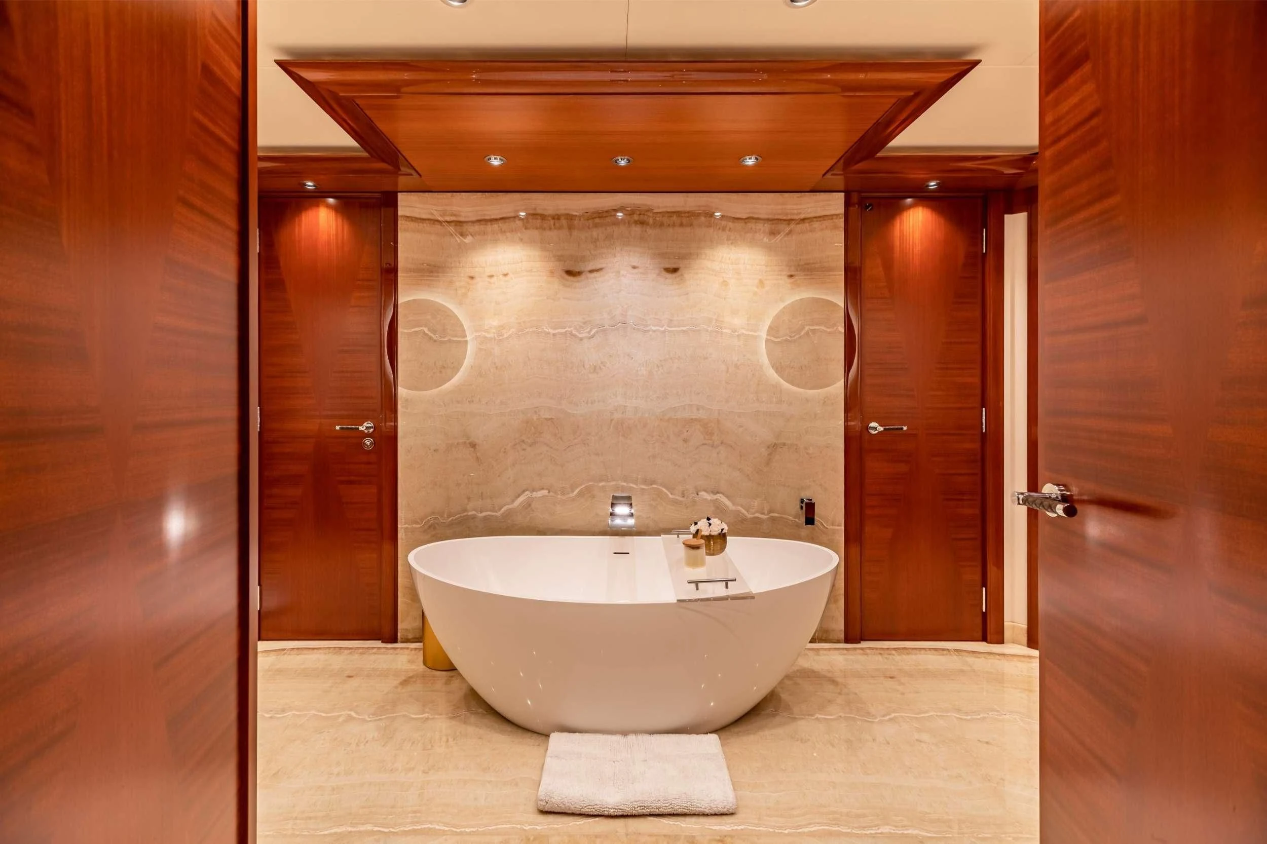 a bathtub in a bathroom aboard NEENAH Yacht for Charter