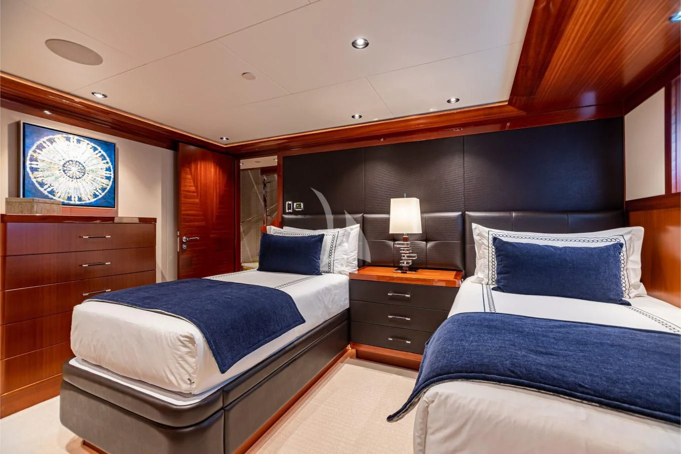 a room with two beds aboard NEENAH Yacht for Charter