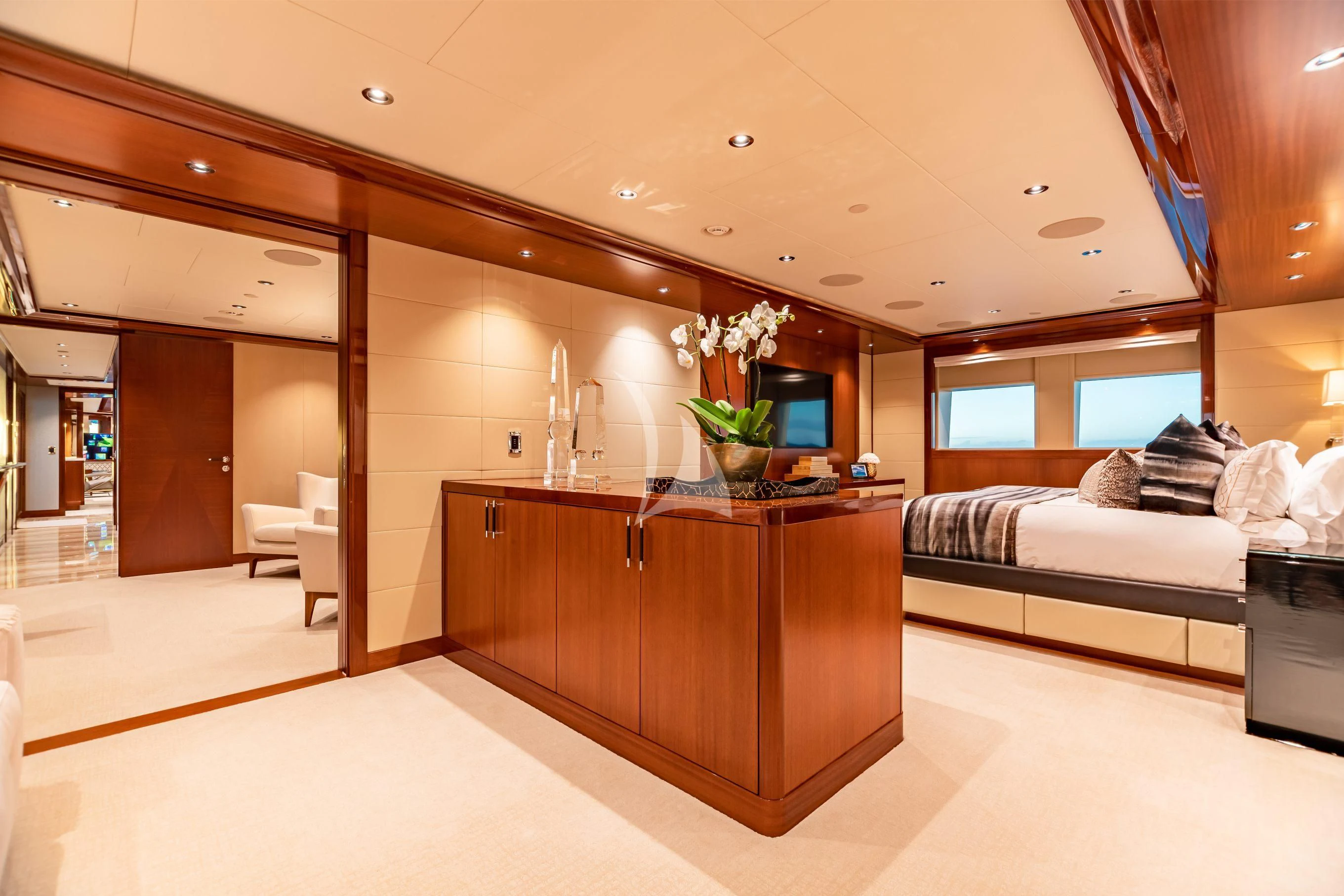 a large modern looking living room aboard NEENAH Yacht for Charter