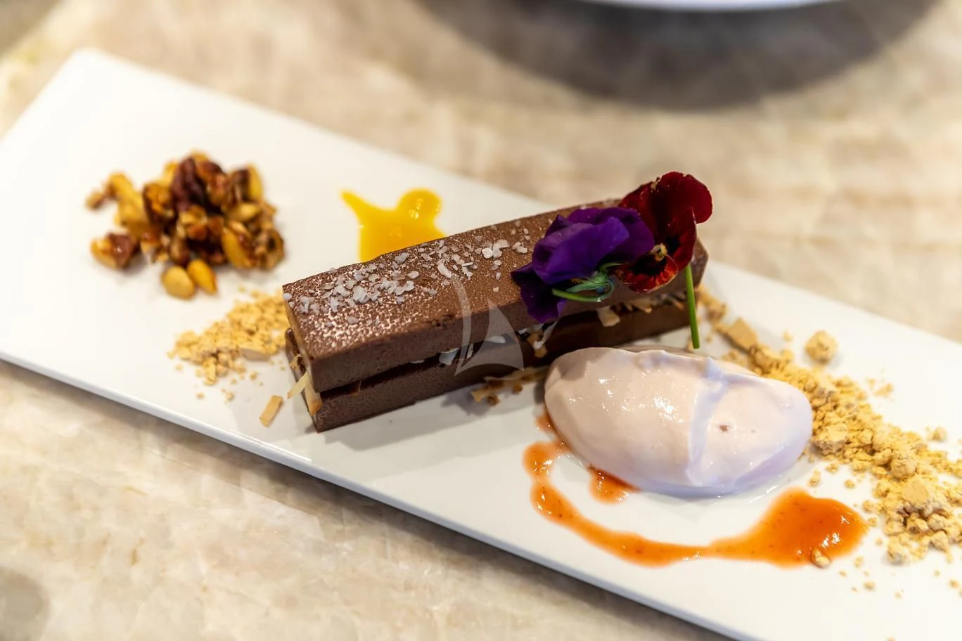a plate of food aboard NEENAH Yacht for Charter
