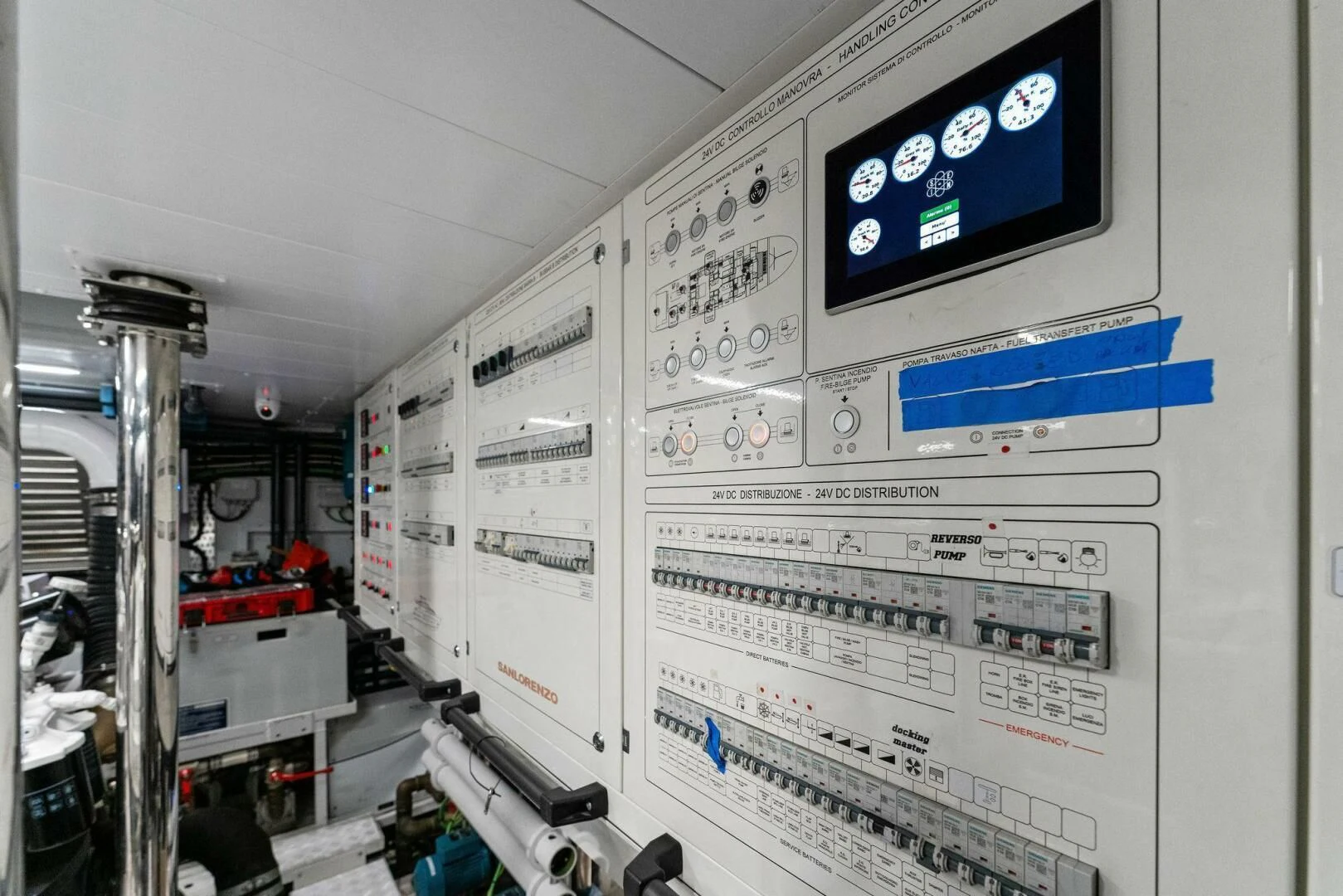 a white board with a blue screen aboard GATSBY Yacht for Charter