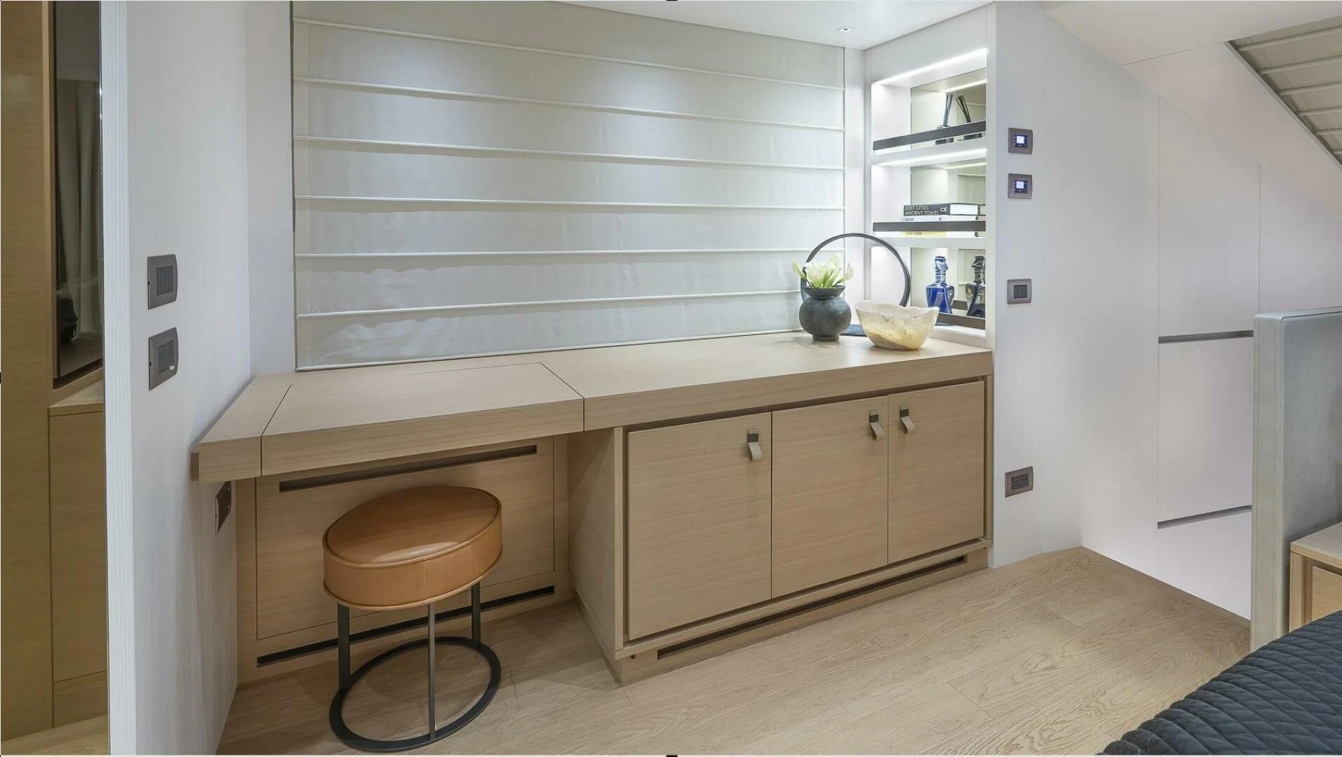 a kitchen with a stool and a sink aboard GATSBY Yacht for Charter