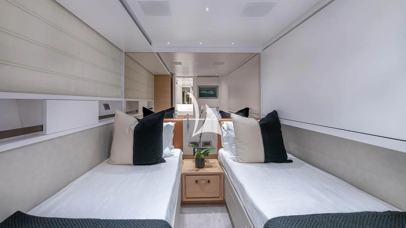 a room with two beds aboard GATSBY Yacht for Charter