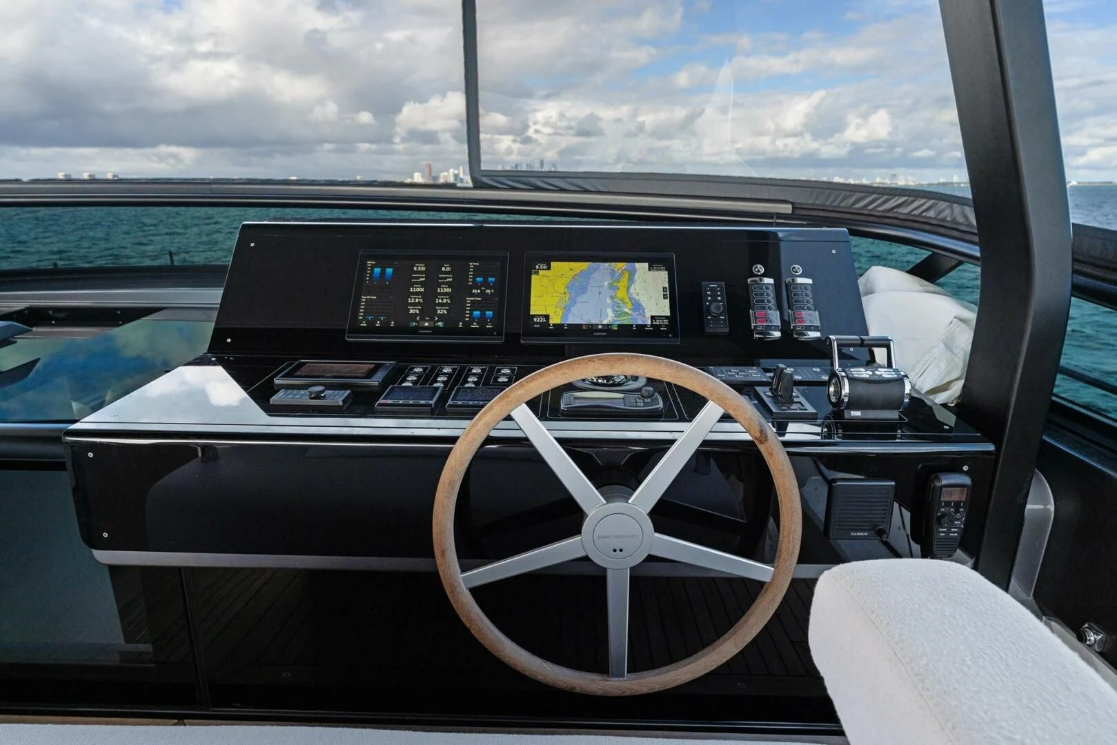 the inside of a car aboard GATSBY Yacht for Charter